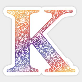 Floral Letter K - Sunset, Capital Letter Sticker